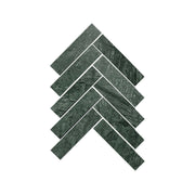 Artemis 35x150mm honed Indian green marble mosaic tiles in herringbone pattern by Tilemall