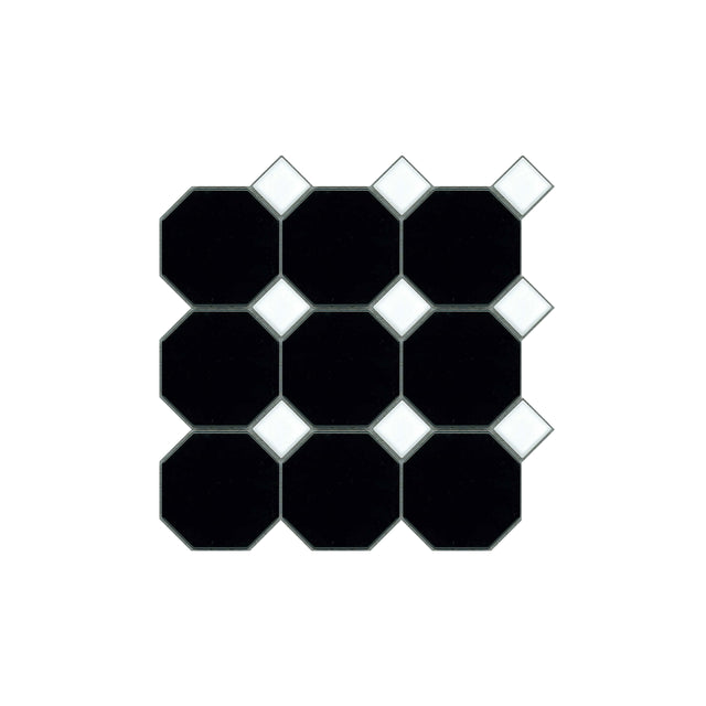 Octagon 97x97 Matt Black With Gloss White Dot Porcelain Mosaic GNS Default Title  