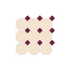 Octagon Mosaic Square 97x97mm Porcelain Matt Cream with Burgundy Dot