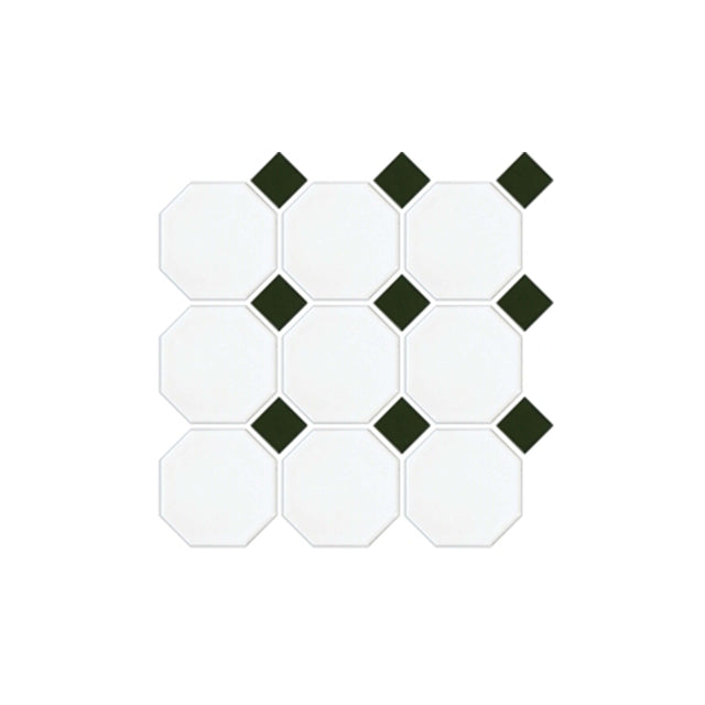 Octagon 97x97 Matt White With Matt Green Dot Porcelain Mosaic GNS   