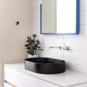 Nood Co 580x380mm Pill charcoal basin installed on white vanity in modern bathroom interior by Tilemall