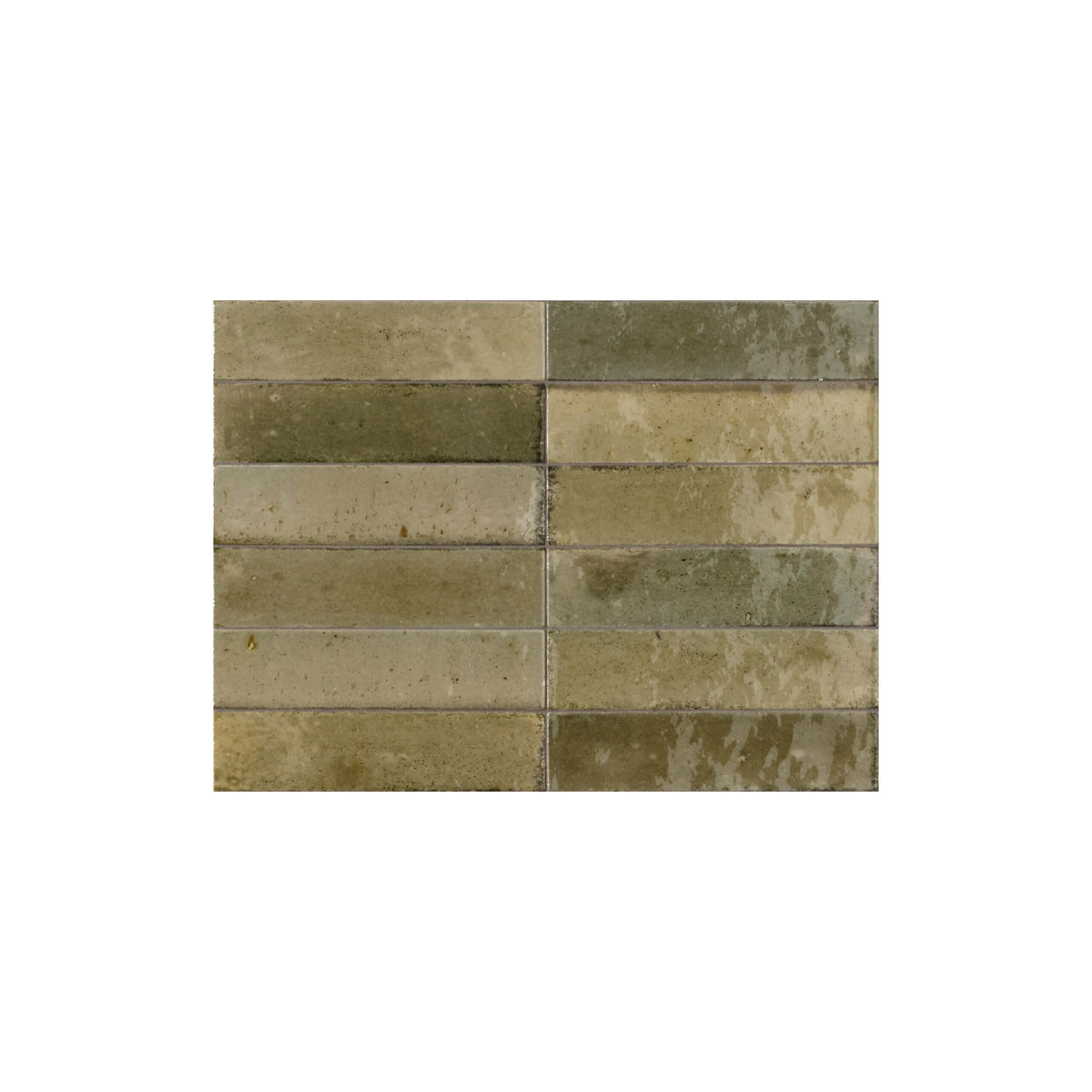 Lume 60x240mm gloss musk subway tiles in stacked arrangement showing natural colour variation and weathered surface by Tilemall