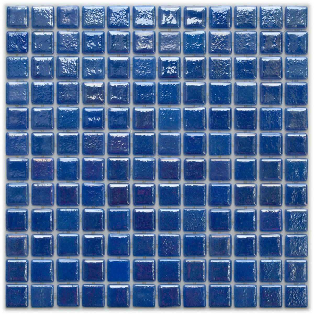 325x515x5.5mm Leyla Barcelona Mosaic glass tiles in grid layout showing deep blue colour variation and glossy textured surface by Tilemall