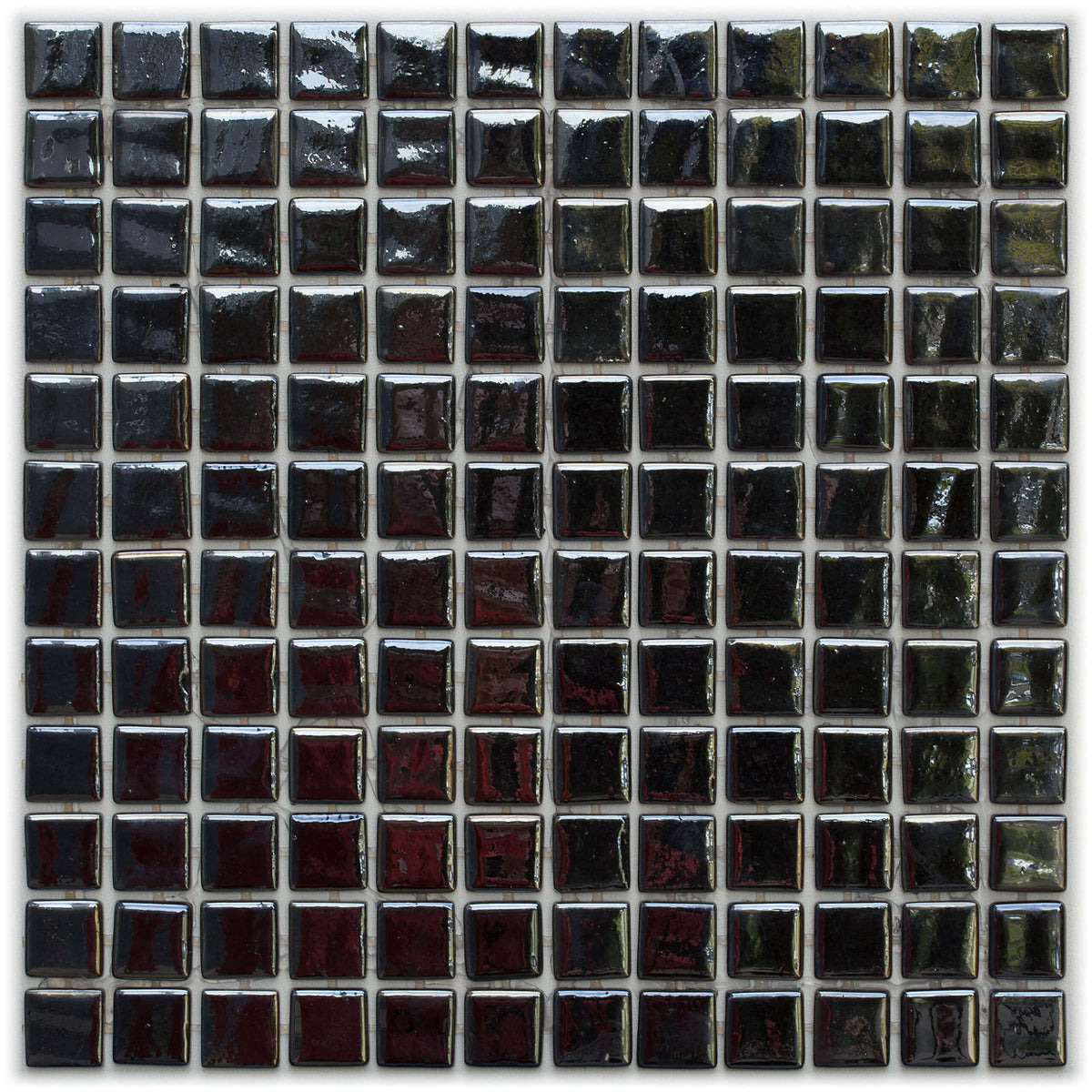 Leyla Phuket Mosaic 325x515x5.5mm glass tiles in stacked arrangement showing colour variation from deep charcoal to rich by Tilemall