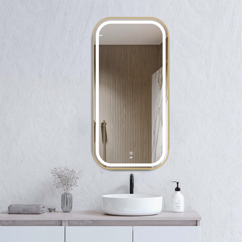 Newport Soft Square Metal Frame LED Mirror 900x450 Gold LED Framed Mirror Otti Australia Default Title