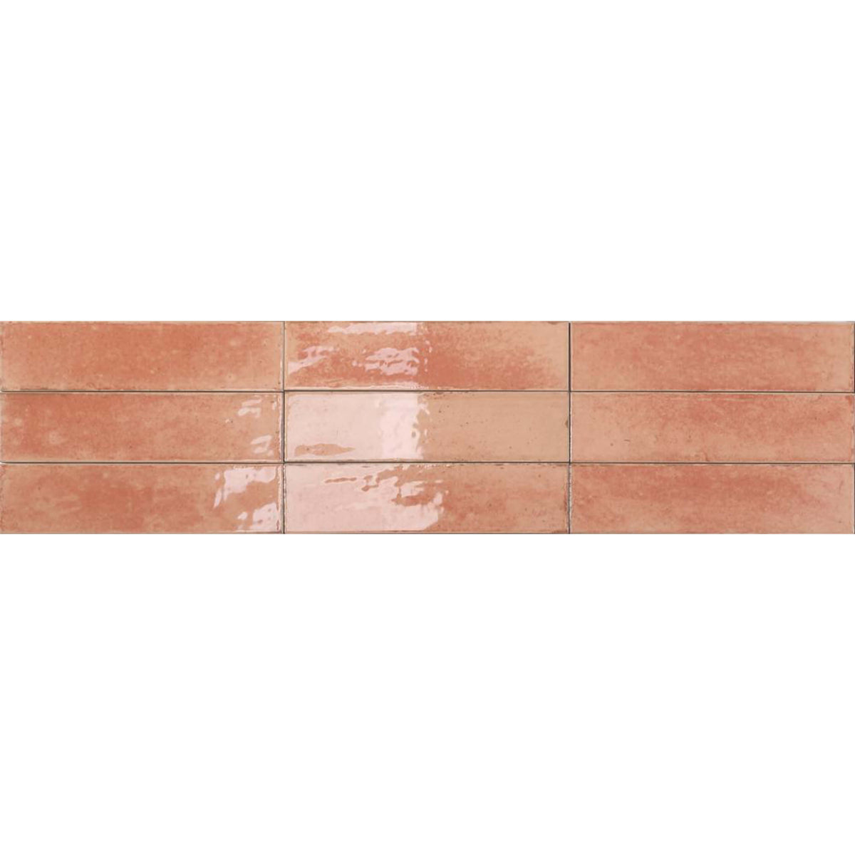 Agadir 70x280mm gloss amaranto subway tiles in stacked arrangement showing colour variation across tiles by Tilemall