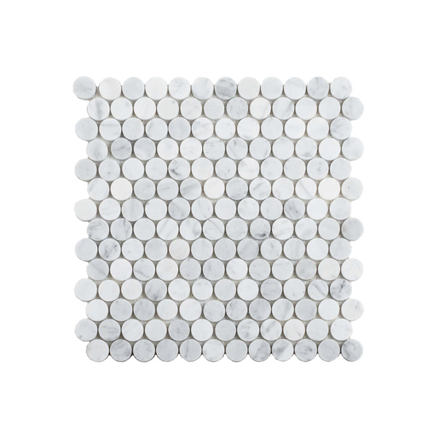 Natural Marble Mosaic PennyRound 25x25 Carrara Honed Marble Mosaic Tilemall   