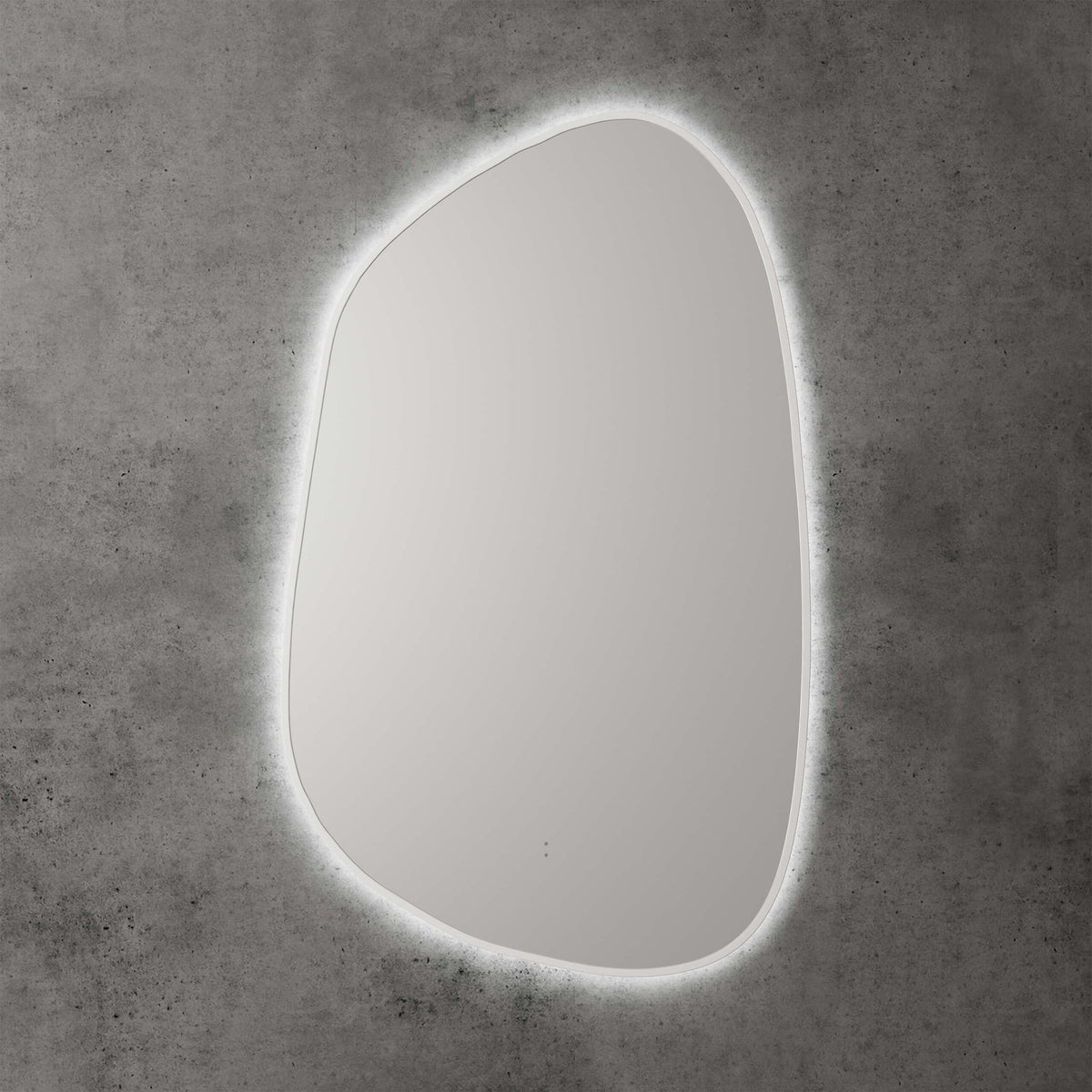 Aulic Tracoola tarcoola asymmetric LED mirror 553x903mm by Tilemall, matte white frame with integrated edge lighting