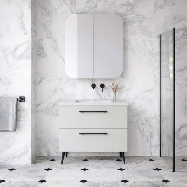 Nevada Plus Vanity On Legs Ceramic Top Vanity Timberline 600mm Center Alpha Top