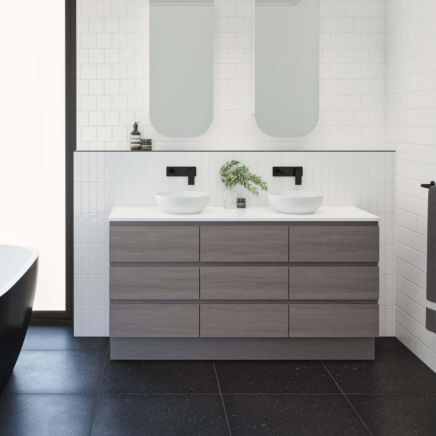 Ashton Floor Standing Vanity SilkSurface Top Vanity Timberline 750mm Center