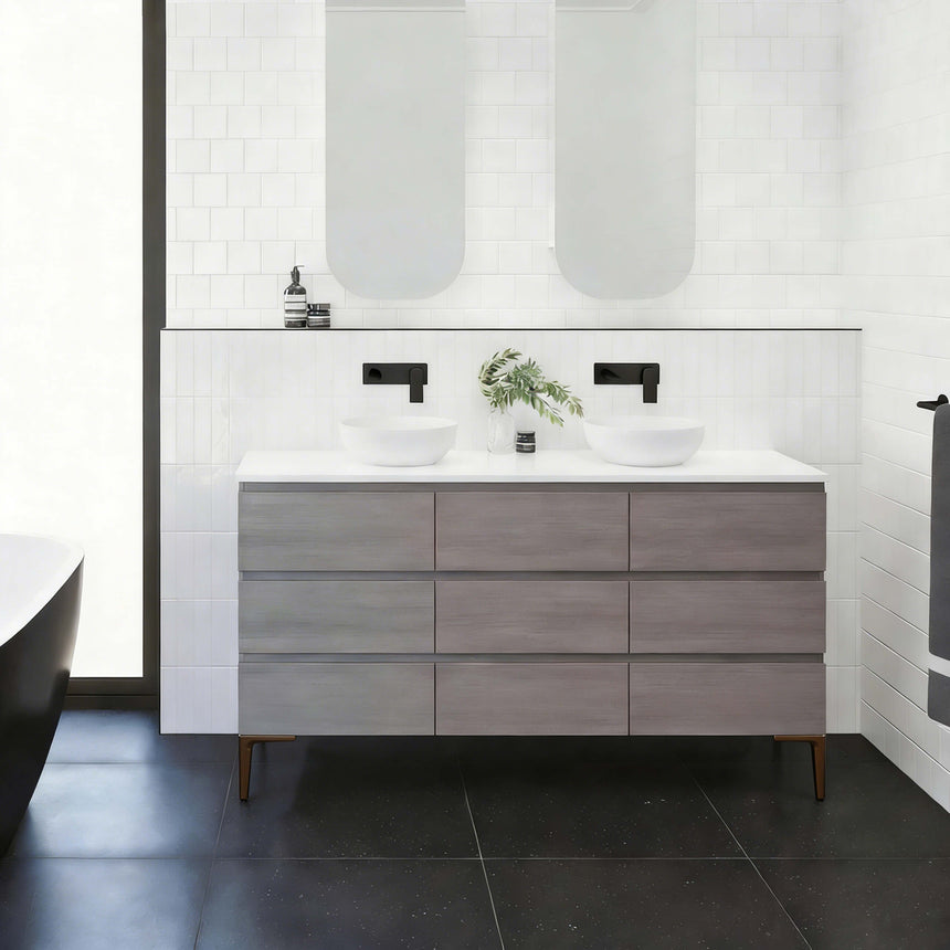 Ashton Vanity On Legs SilkSurface Top Vanity Timberline 750mm Center