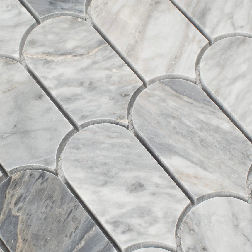 Marble Mosaic Feather 96x48mm Honed Carrara Grey