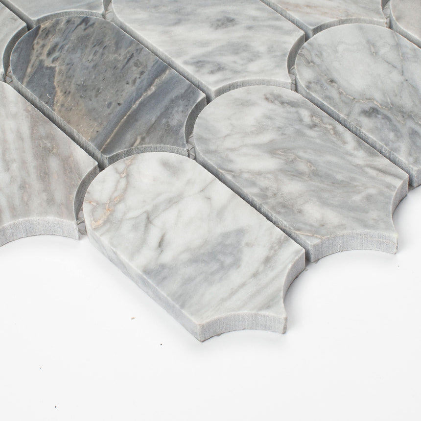 Marble Mosaic Feather 96x48mm Honed Carrara Grey