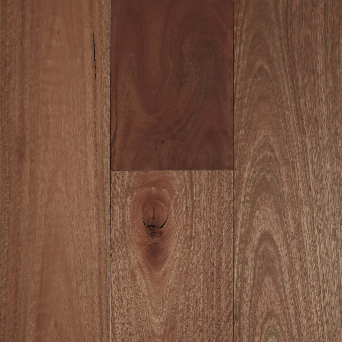 Spotted Gum engineered hardwood 1860x136mm planks showing natural knots and matte finish by Tilemall