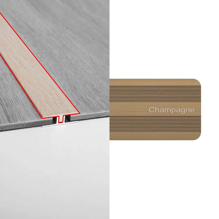 Alloy Trims T Moulding 3400mm for 6.5mm-8mm Champagne Flooring Trims Preference Floors Default Title