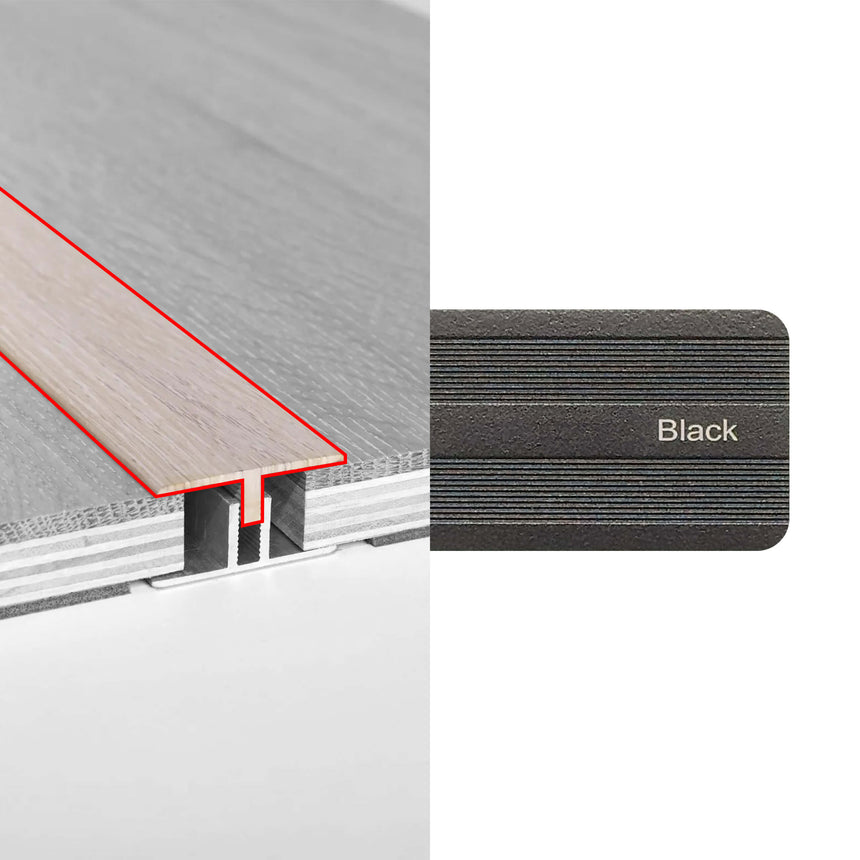 Alloy Trims T Moulding 3400mm for 12mm-15mm Black Flooring Trims Preference Floors Default Title