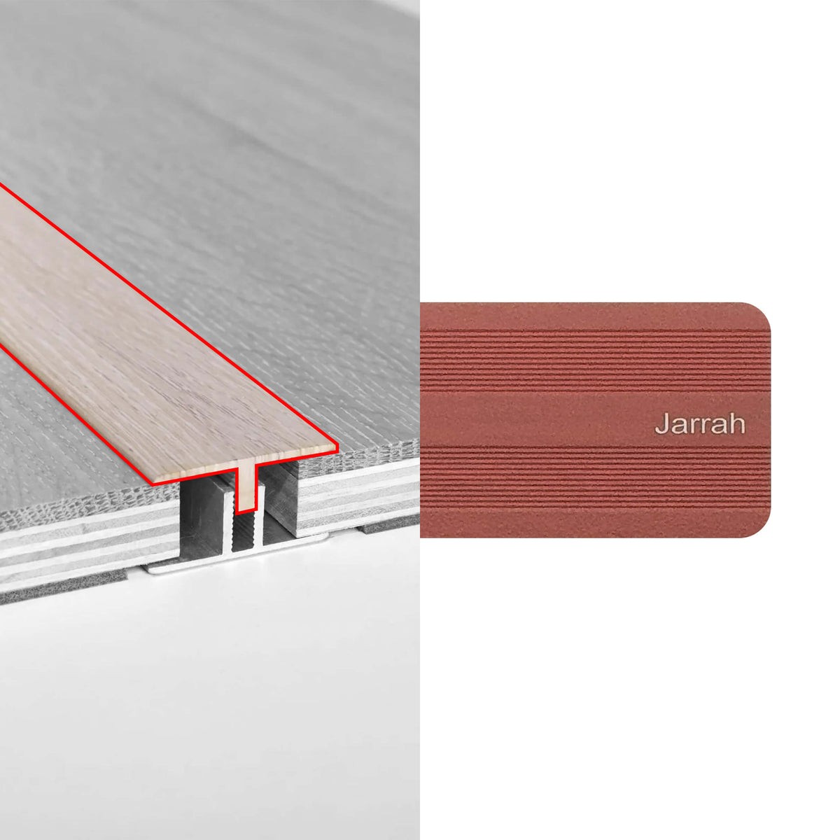 Preference Floors T Moulding 3400mm jarrah flooring trim with aluminium channel and T-profile installation detail by Tilemall