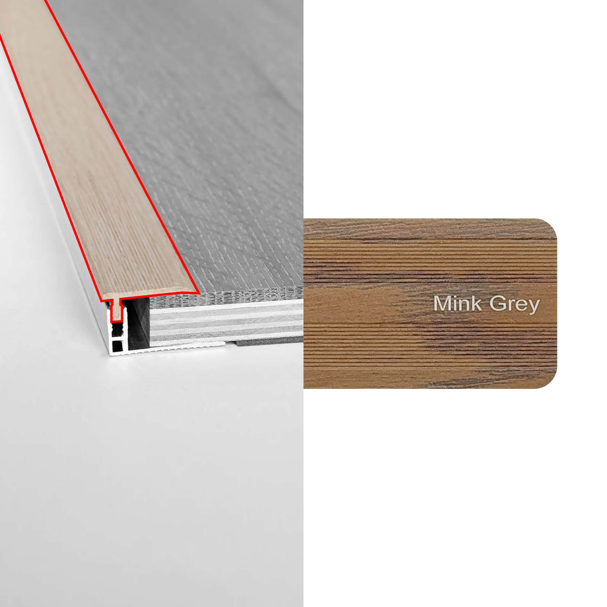 Preference Floors Adjustable Border 3400mm trim in mink grey with aluminium profile and end cap for 21mm tile by Tilemall