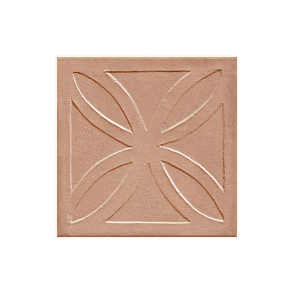 Amuri 200x200mm matt cotto terracotta ceramic tile with 3D geometric leaf pattern by Tilemall