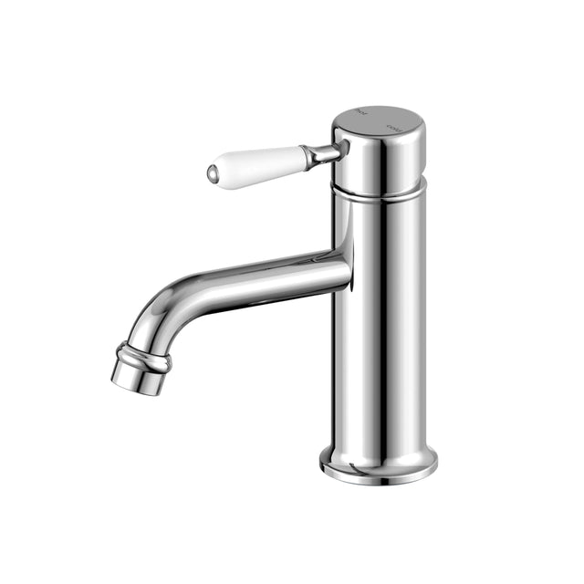 Nero York Straight Basin Mixer With White Porcelain Lever Chrome Tapware Nero Default Title