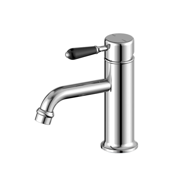 Nero York Straight Basin Mixer With Black Porcelain Lever Chrome Tapware Nero Default Title