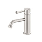 Nero York Straight Basin Mixer With Metal Lever Brushed Nickel