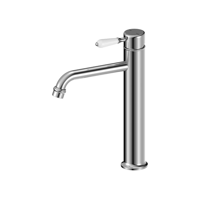 Nero York Straight Tall Basin Mixer With White Porcelain Lever Chrome Tapware Nero Default Title