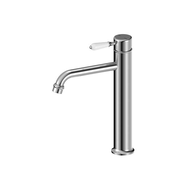 Nero York Straight Tall Basin Mixer With White Porcelain Lever Chrome Tapware Nero Default Title