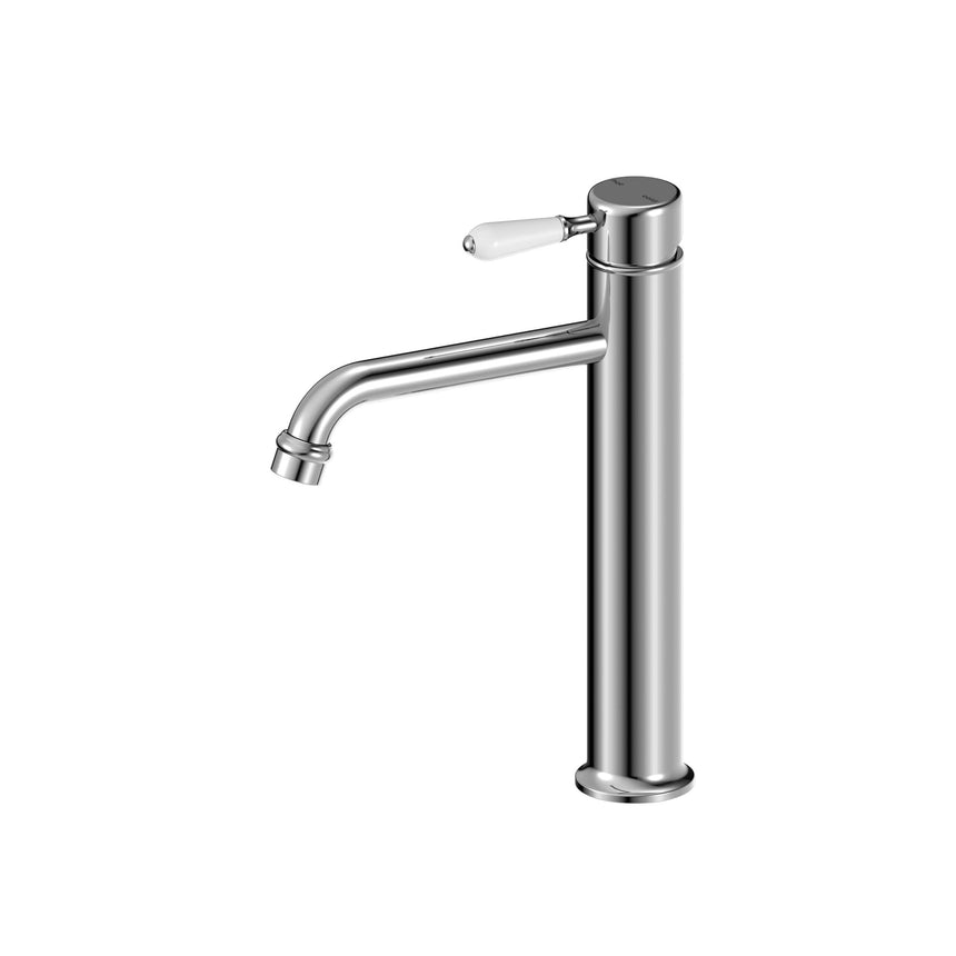 Nero York Straight Tall Basin Mixer With White Porcelain Lever Chrome Tapware Nero Default Title