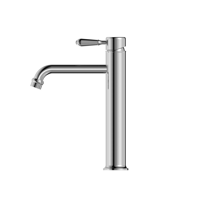 Nero York Straight Tall Basin Mixer With Metal Lever Chrome Tapware Nero