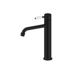 Nero York Straight Tall Basin Mixer With White Porcelain Lever Matte Black