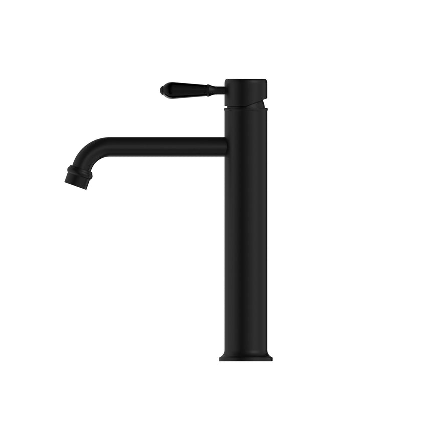 Nero York Straight Tall Basin Mixer With Metal Lever Matte Black Tapware Nero