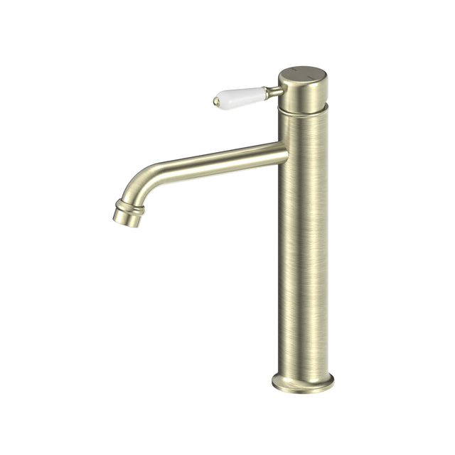 Nero York Straight Tall Basin Mixer With White Porcelain Lever Aged Brass Tapware Nero Default Title