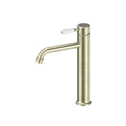 Nero York aged brass tall basin mixer by Tilemall with white porcelain lever handle