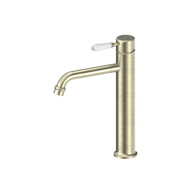 Nero York Straight Tall Basin Mixer With White Porcelain Lever Aged Brass Tapware Nero Default Title
