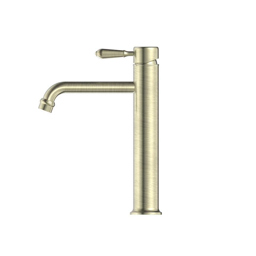 Nero York Straight Tall Basin Mixer With Metal Lever Aged Brass Tapware Nero