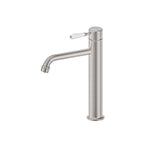 Nero York Straight Tall Basin Mixer With White Porcelain Lever Brushed Nickel