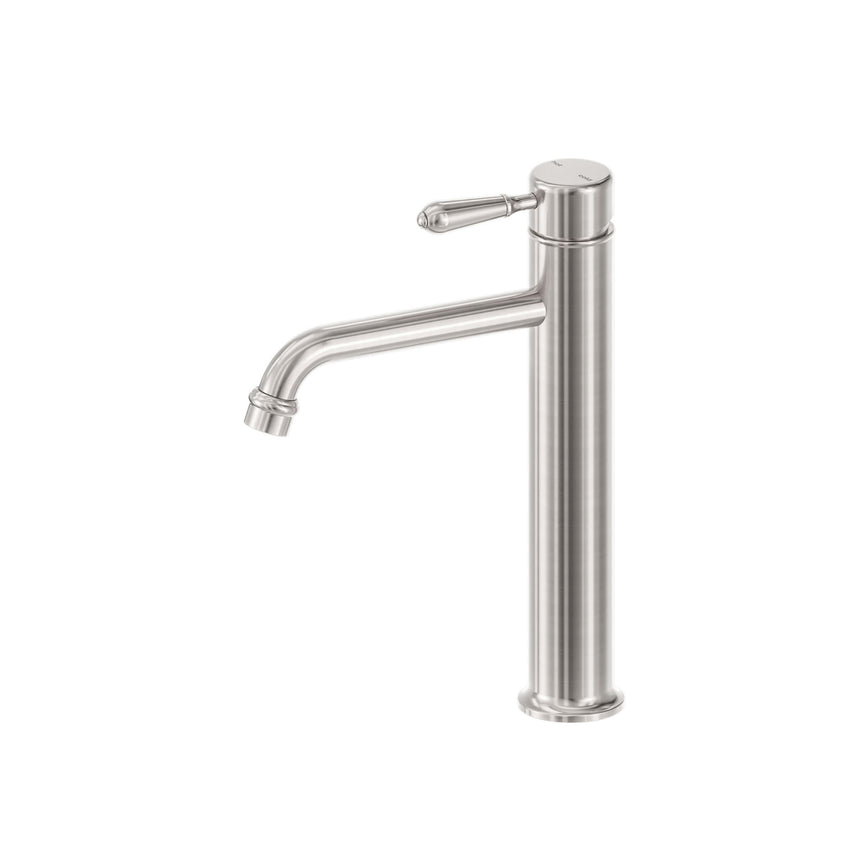 Nero York Straight Tall Basin Mixer With Metal Lever Brushed Nickel Tapware Nero Default Title