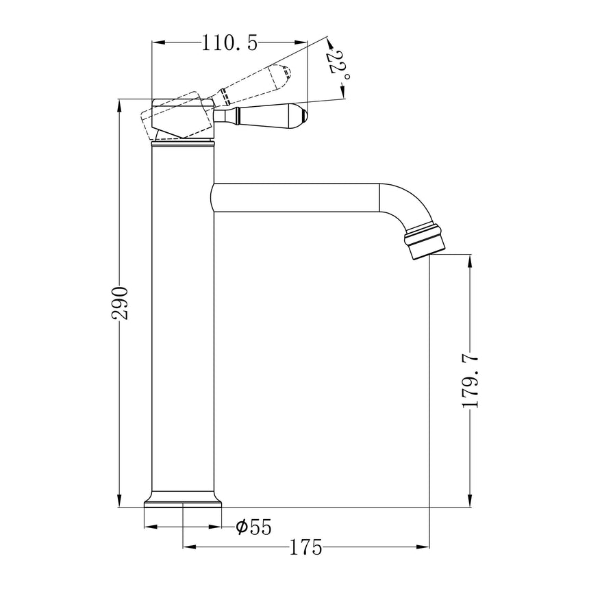 Nero York Straight Tall Basin Mixer With Metal Lever Brushed Nickel Tapware Nero