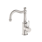 Nero York Basin Mixer Hook Spout With White Porcelain Lever Brushed Nickel