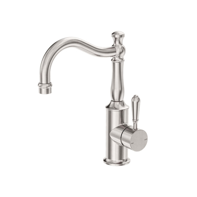 Nero York Basin Mixer Hook Spout With Metal Lever Brushed Nickel Tapware Nero Default Title