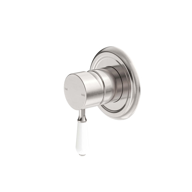 Nero York Shower Mixer With White Porcelain Lever Brushed Nickel Tapware Nero Default Title