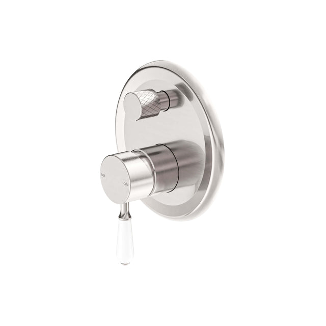 Nero York Shower Mixer With Divertor With White Porcelain Lever Brushed Nickel Tapware Nero Default Title