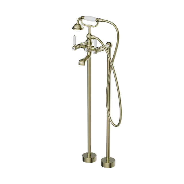 Nero York Freestanding Bath Set With White Porcelain Hand Shower Aged Brass Tapware Nero Default Title