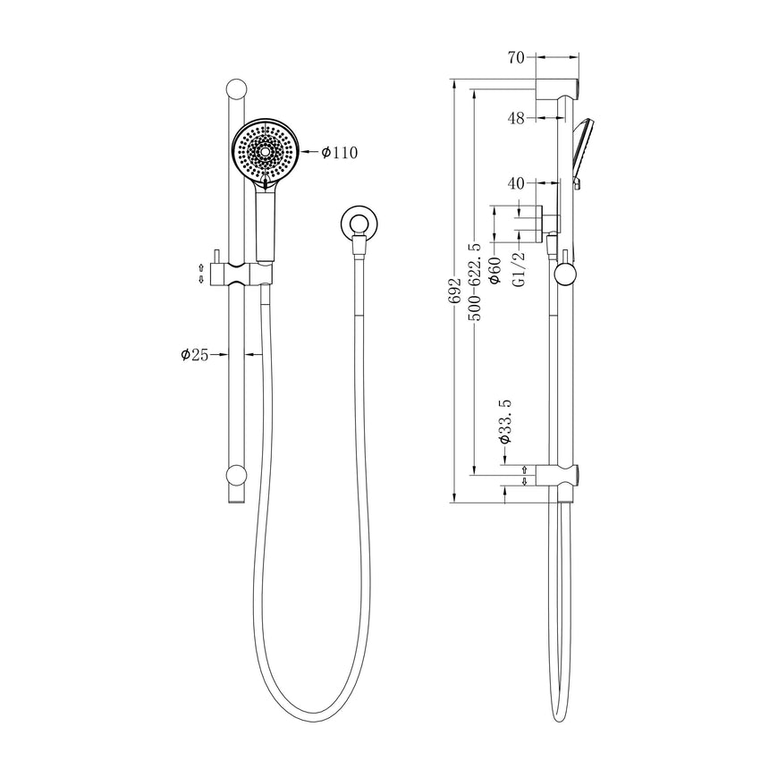Nero Round Metal Project Shower Rail 4 Star Rating Gun Metal Shower Nero