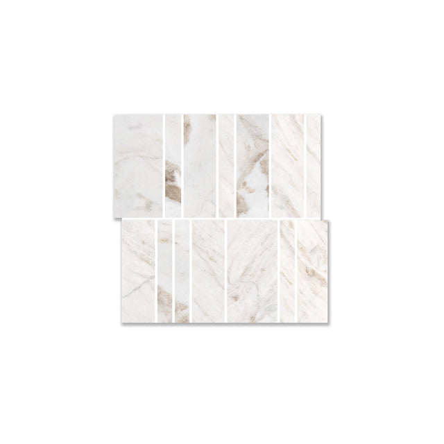 Marble Tiles 300x300mm honed white porcelain mosaic in stacked arrangement showing natural veining variation by Tilemall