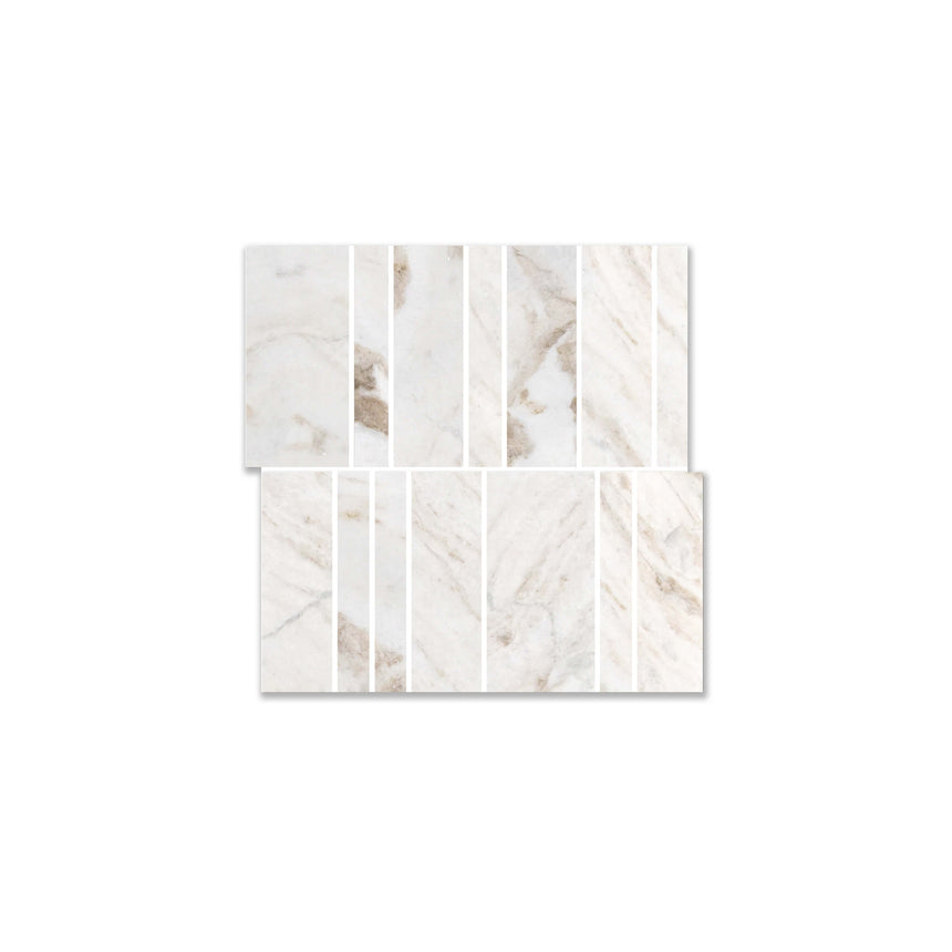 Marble Tiles 300x300mm honed white porcelain mosaic in stacked arrangement showing natural veining variation by Tilemall