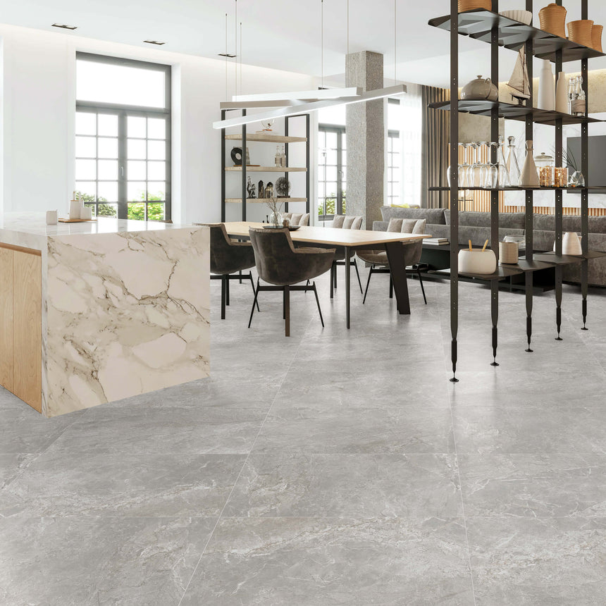 Silver River 600x600 Matt Grey Marble Look Tiles Tilemall