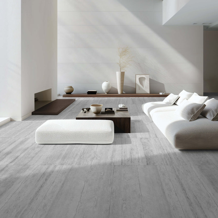 Travertine Vein Cut 600x600 Matt Grey Stone Look Tiles Tilemall