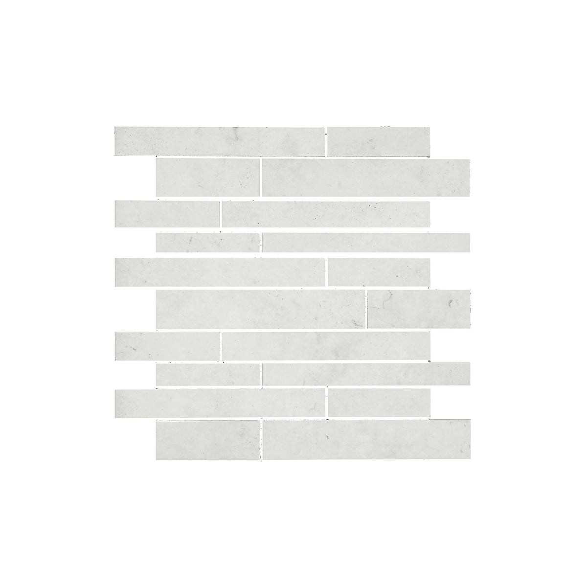 Navona 298x298mm chalk porcelain mosaic tiles in stacked brick arrangement showing Surface Tec finish with subtle veining by Tilemall